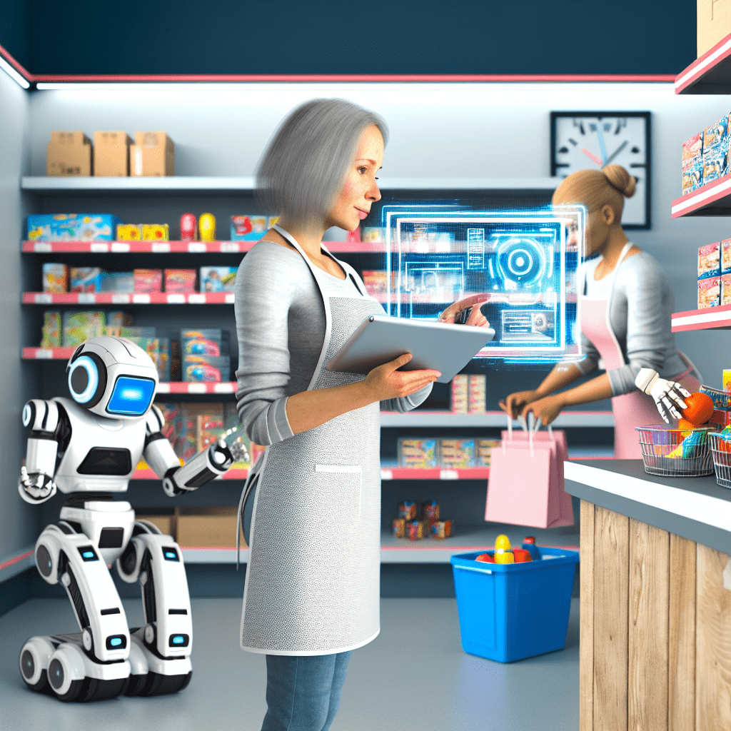 Robot helping person in store management 1024x1024